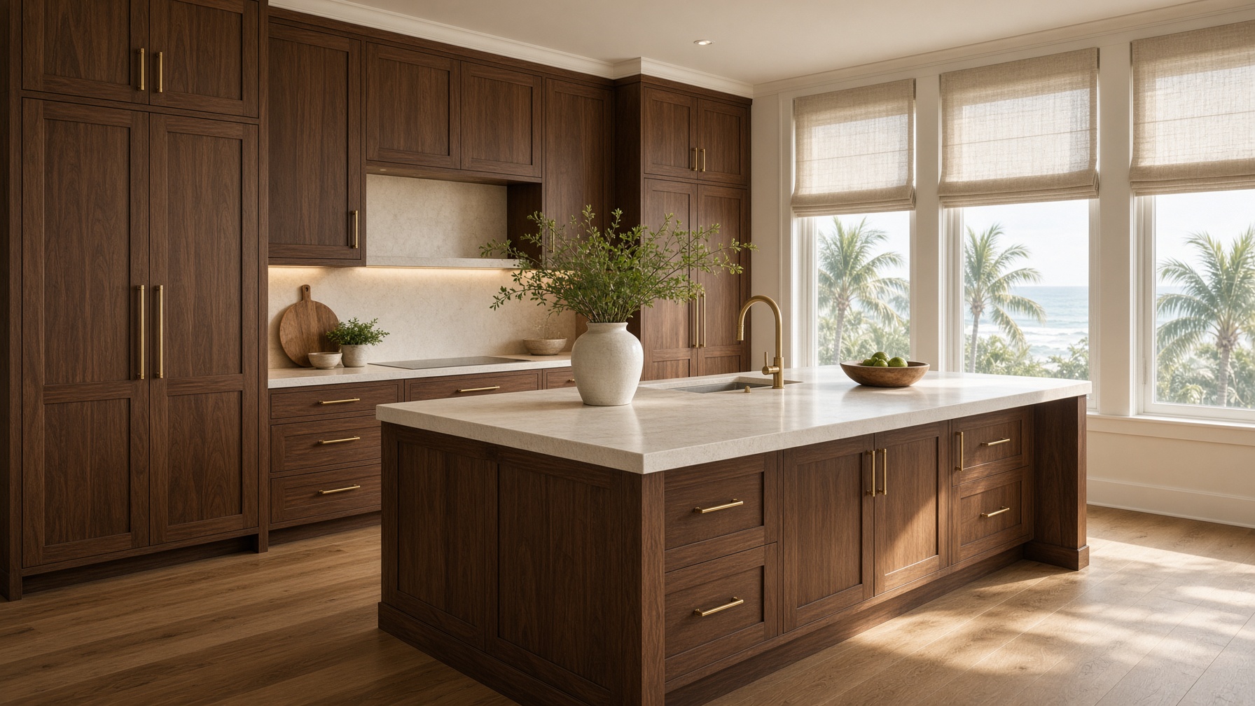 Custom walnut kitchen in a Delray Beach home